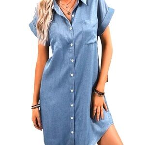 Lulu's Light Blue Denim Button-Up Shirt Dress